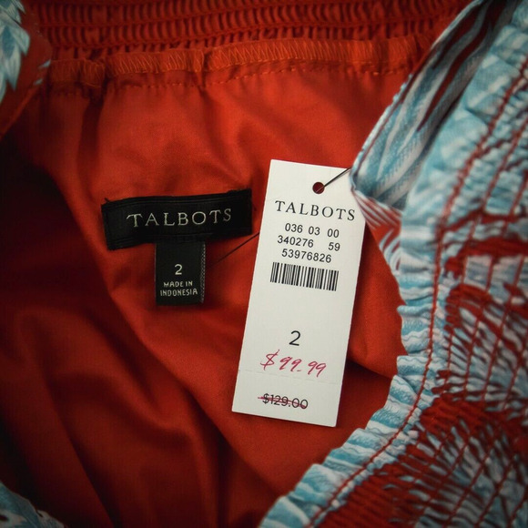 Talbots Size 2 Orange Blue Oasis Palm Voile Print Fit Flare Vacation Dress NEW - Picture 4 of 7